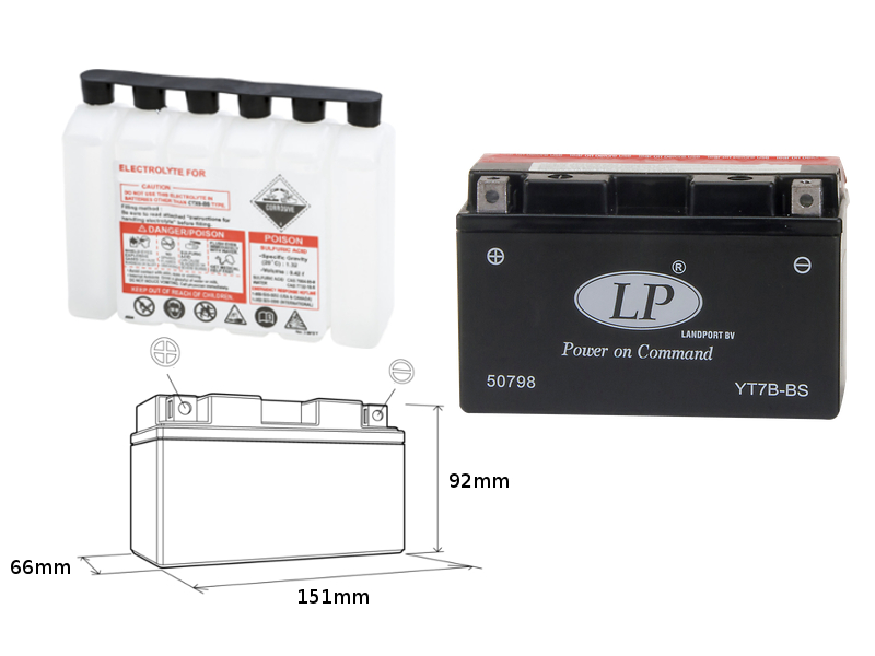 LANDPORT akumulátor YT7B-BS (MA LT7B-BS) 12V 6,5AH 150X65X93 bezúdržbový - elektrolyt zvlášť (6) UE2019/1148 (LANDPORT akumulátor YT7B-BS (MA)